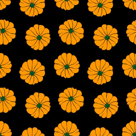 Vector seamless pattern with pumpkins in flat style. Halloween or thanksgiving color background and texture. Top view.のイラスト素材