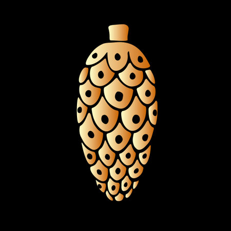 Vector gold toy, decoration in form of spruce cone for xmas tree, in flat style. Clipart for Merry Christmas and New Year decorのイラスト素材