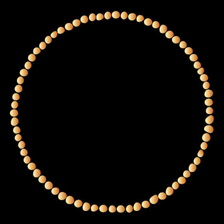 Vector round golden frame made of dots, drops, grains, specks, circles. Simple decoration frame, pattern in flat style, isolated on black backgroundのイラスト素材