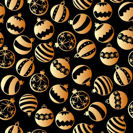 Vector seamless pattern of scattered golden Christmas tree balls in doodle flat style. Hand drawn holiday background, texture. Merry Christmas and Happy New Yearのイラスト素材