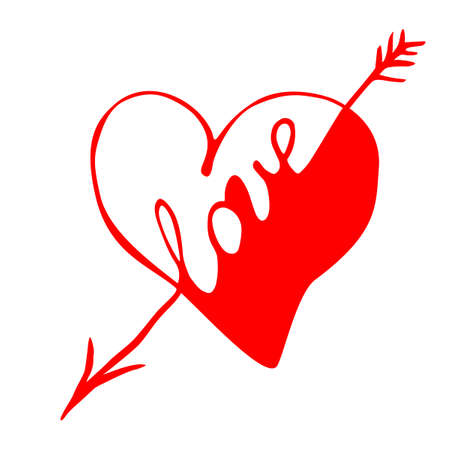 Red heart with an arrow - vector illustration. Clipart, sign, element of design, caption for greeting cards, Valentine's day, wedding, declaration of loveのイラスト素材