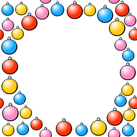 Vector frame of Christmas tree balls. New year Xmas background, border for winter holidays decor, greeting cards, invitations.のイラスト素材