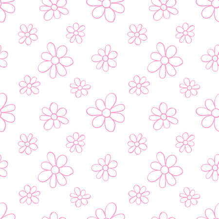 Vector simple primitive floral seamless pattern. Cute endless print with flowers drawn by hand. Sketch, doodle, scribble.のイラスト素材