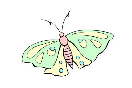 Vector cute color butterfly in flat style. Simple design element, clip art for spring, summer, postcard, kids natural element designのイラスト素材