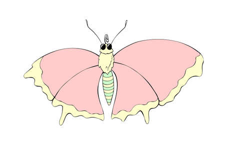 Vector cute color butterfly in flat style. Simple design element, clip art for spring, summer, postcard, kids natural element designのイラスト素材