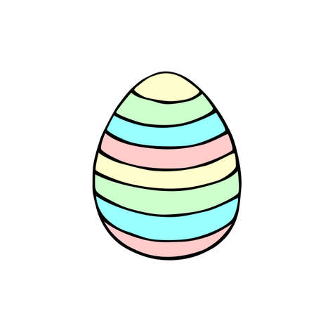 Vector colorful easter egg in stripes. Holiday illustration, clip art in hand drawn flat style for greeting cards, stickers, festive designのイラスト素材