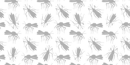 Vector seamless pattern of gray mosquitoes, moths, midges in flat style. Simple light background, texture with insects, bloodsuckers, pestsのイラスト素材