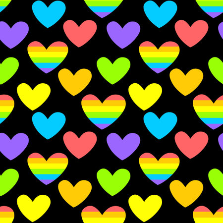Vector bright abstract seamless pattern with color and rainbow hearts. LGBT community concept. Gay...