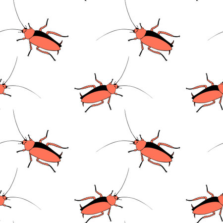 Vector seamless pattern from oriental cockroaches, beetles, insects. Pest control background and...
