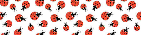 Vector seamless pattern of red ladybugs of different sizes in flat doodle style. Nature-themed background and texture, spring, summer, children's print, isolatedのイラスト素材