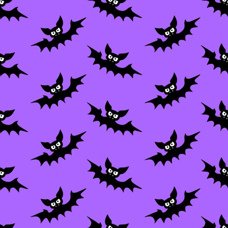 Vector flying vampire bats seamless pattern. Halloween backgrounds and textures in flat cartoon...