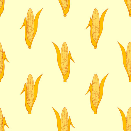Maize Seamless pattern. Vector Vegetable background. Hand drawn doodle Corn cobs and corn grainsのイラスト素材