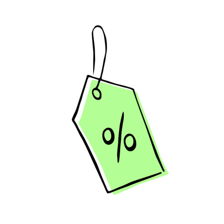Vector image of price tag,  label. Outline hand drawn clipart in Doodle flat style on theme of stores, black Friday, discounts and salesのイラスト素材