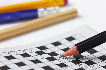 crossword puzzle and pencilsの写真素材