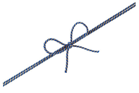Blue string or twine tied in a bow isolated on white background for your design
