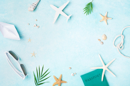 Summer holidays, vacation and travel background. Top view and flat lay.の写真素材