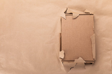 Cardboard boxes from craft paper top view. Eco delivery, zero waste, plastic free package concept.