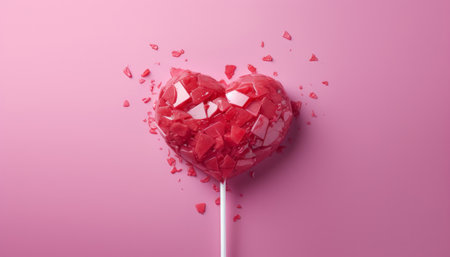 Broken red lolipop heart for Valentines say concept. The idea of unrequited love or divorce.の素材