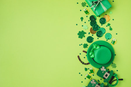 Patrick Day festive green background top view.の写真素材
