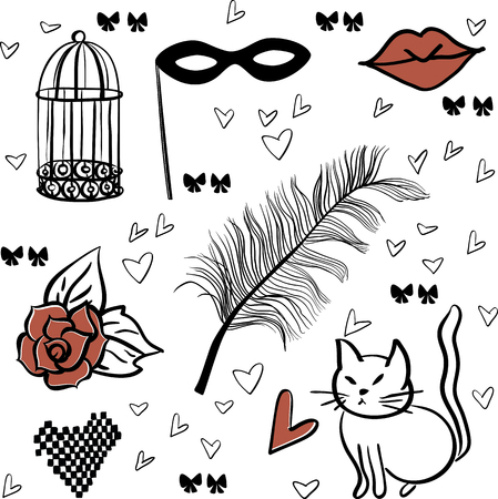 seamless romantic vector elements pattern, vector eps10, editable, made in separated layers pattern looks good made in bricks by row, bricks by column, or simply by net.のイラスト素材