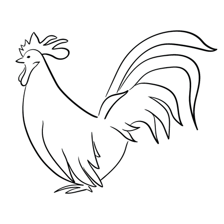 rooster illustration isolated on white background, cock image,  cartoon roster, cute rooster, rooster bird, rooster animal, rooster monochrome vector iconのイラスト素材