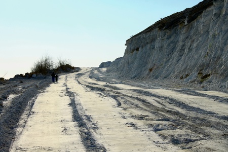 White as snow waste industry, road and peopleの写真素材