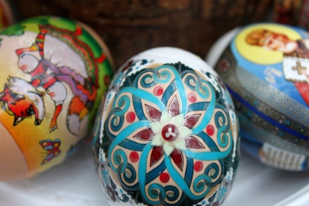 Colored Easter eggs closeupの写真素材