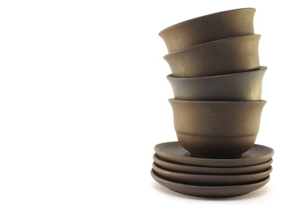 traditional Oriental dishes for drinking tea on a whiteの写真素材