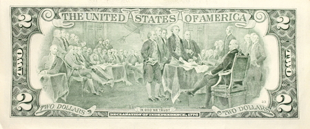 Close up of american two dollar bill.の写真素材