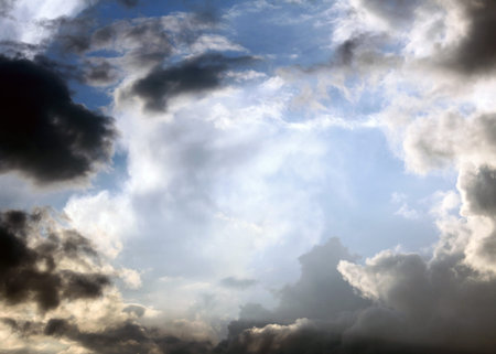 Very beautiful natural background with blue sky with storm clouds