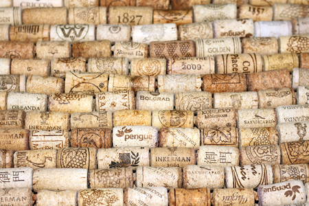 KIEV, UKRAINE - FEBRUARY 18: Wine corks editorial background with dates and drops of wine on February 18, 2017 in Kiev, Ukraineのeditorial素材