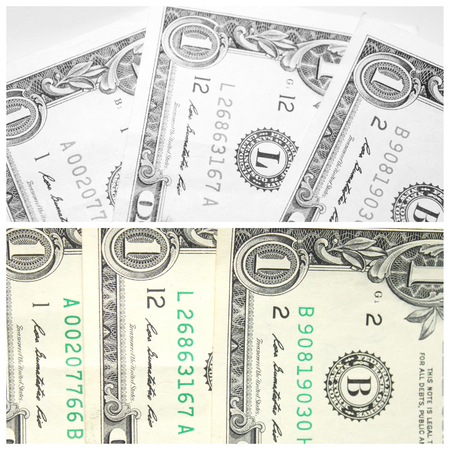 collage with fragments of American dollarsの写真素材