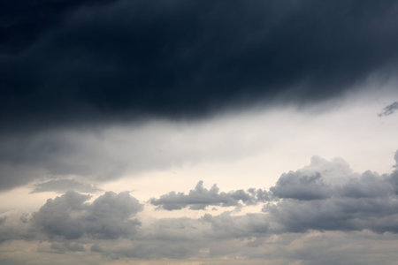 Very beautiful unusual blue sky with beautiful white clouds as natural abstract fresh atmospheric...