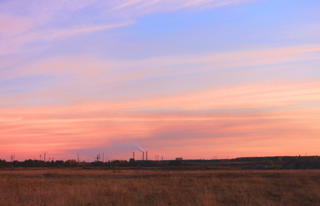 Orange sunset in the summerの写真素材