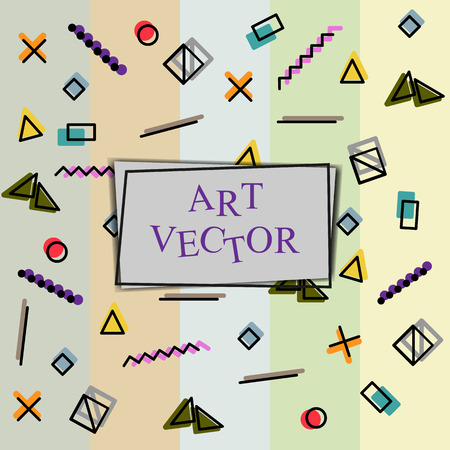 Colorful geometric Memphis style backgrounds. Covers with minimal design.Triangles, squares, circles and lines designのイラスト素材