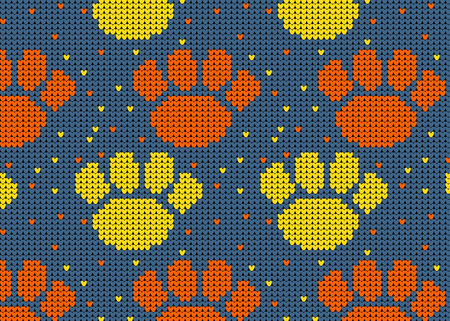 Seamless Knitted Pattern with dog paw Background. Knitting Sweater Designのイラスト素材
