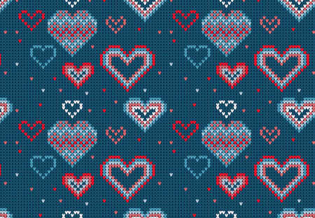 Seamless Knitted Pattern with hearts Background. Knitting Sweater Designのイラスト素材