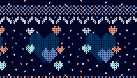 Seamless knitted pattern with hearts background. Knitting sweater design illustration.のイラスト素材