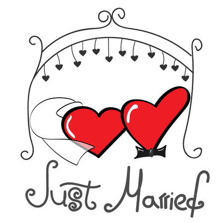 Heart girl and heart boy in elegant clothes married. With the text.のイラスト素材