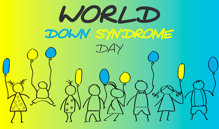 World Day of Down Syndrome. Doodles for children with colored balloons. Healthcare concept.のイラスト素材