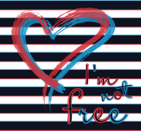 The red heart is painted by hand. Handwritten text. Background for T-shirts.のイラスト素材