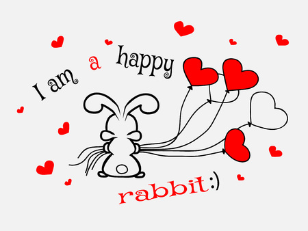Cute little bunny gilrl with toy. cartoon hand drawn vector illustration. Can be used for baby t-shirt print, fashion print design, kids wear, baby shower celebration, greeting and invitation card.のイラスト素材