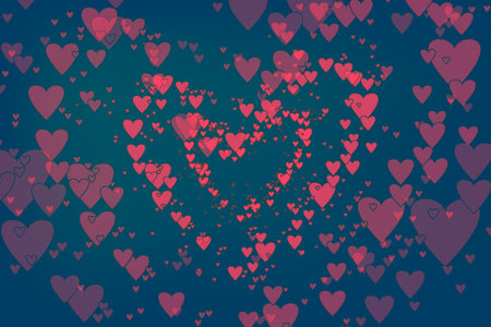 Floating hearts as a trendy background for valentines day greeting cards, flyer. Flat design of pink...