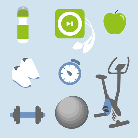 Fitness icons set  eight elements illustration on blue backgroundのイラスト素材