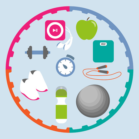 Fitness icons set  ten elements illustration on blue backgroundのイラスト素材