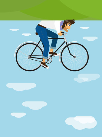 Hipster Character rides a bicycle in the skyのイラスト素材