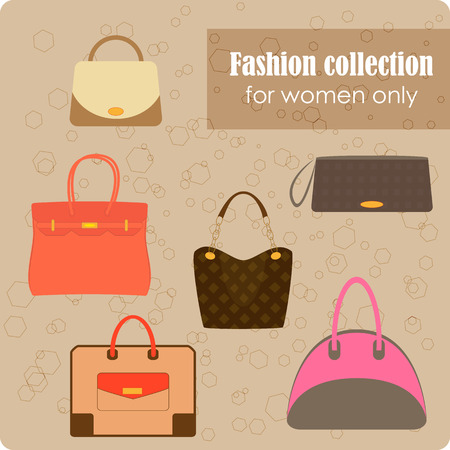 Women's fashion collection of bags on beige background のイラスト素材