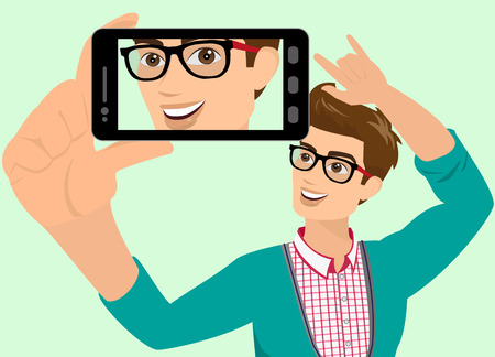 Vector illustration of guy taking a self snapshot. のイラスト素材