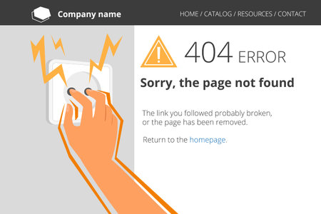 Human sticks his fingers into an electrical outlet, Page not found Error 404