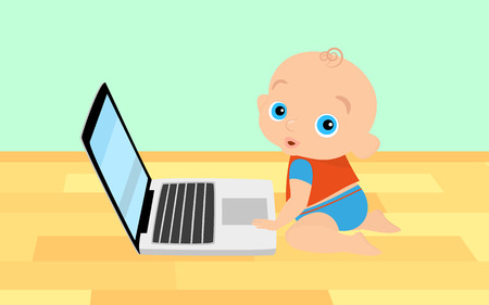 Little boy is playing with laptop.のイラスト素材